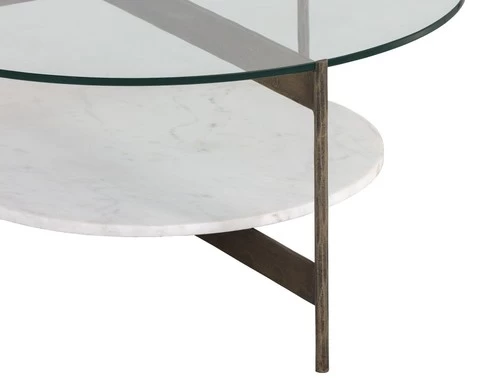 Two Tier Glass and Marble Coffee Table Living Room Coffee Table Aluminum Glass Shelf & White Marble Top