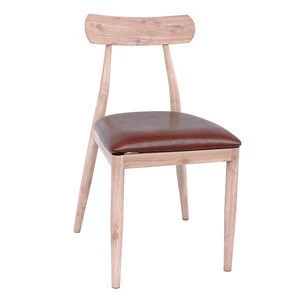 Unique design Mimic Wood grain Metal Iron Leg Leather Seat Chair
