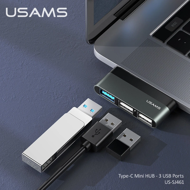 USAMS in stock SJ461 mini size Muti-Function 3 in 1 USB C Hub USB 3.0 type C Hub for Macbook
