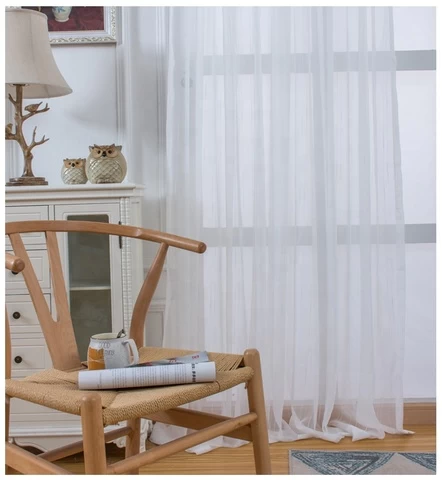 White Sheer Curtains Semi-Sheer Look Fabric For Curtains, Polyester Linen Textured Voile Curtain Fabric For Window Shades