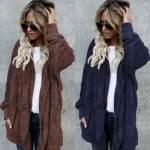 wholesale 2020 ladies winter Oversized Open Hooded Draped Pockets cardigan sweater women cotton coat