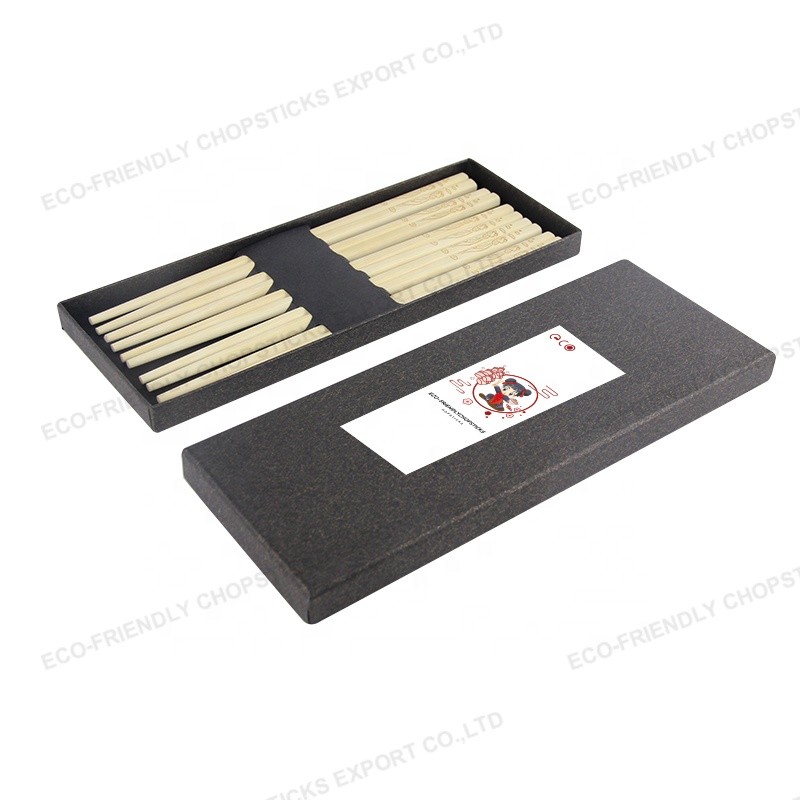 Wholesale 5 Pairs 2021 Chinese New Year Gifts High Quality Logo Stickers Customized Bamboo Chopsticks Set with Texture Case
