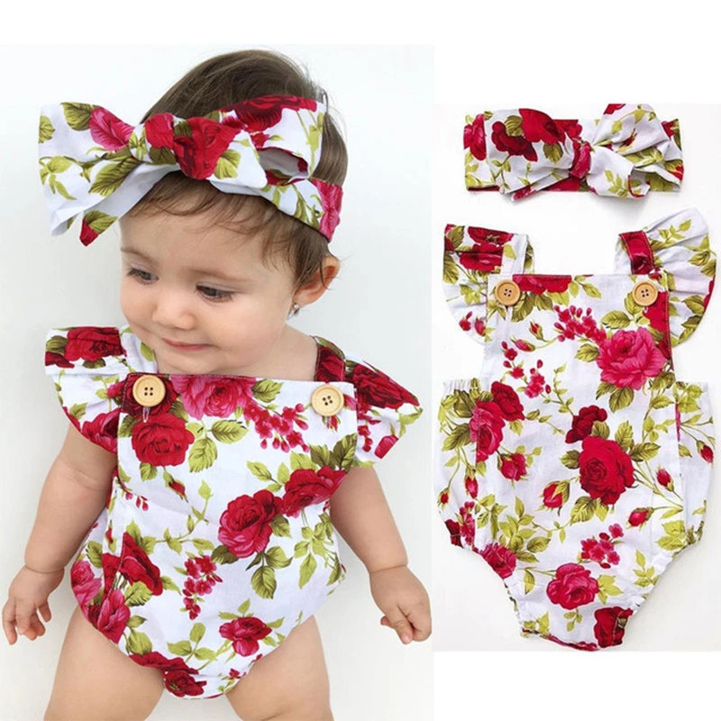 Wholesale backless ruffle floral boutique baby girl clothes summer newborn baby romper