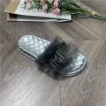 Wholesale custom logo fluffy fox fur Womens slippers furry fur slides Sandals for women