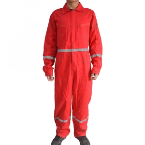 Wholesale customized logo and style red reflective safety overalls suit with pockets