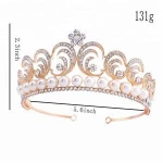 Wholesale hot selling rose golden crown white pearl hair hoop wedding  bridal tiara hair accessories