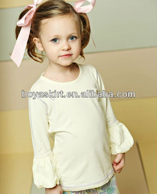 Wholesale Light Yellow Plain Cotton Baby Long Floating Sleeves Top Kid Girl Puff-Sleeved Cotton Blouson Kid Cotton Cloth Shirts