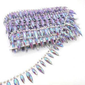 Wholesale Purple Resin Crystal Rhinestone Trimming Sew On Rhinestone Chain Fringe Rhinestone Trim Chain For Dressing Decoration