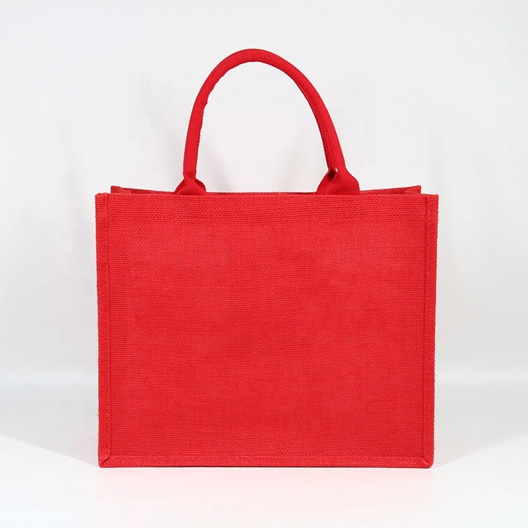 Wholesale Reusable Large Medium Size Custom Pattern Cosmetic Jute Wine Red Shopping Bag