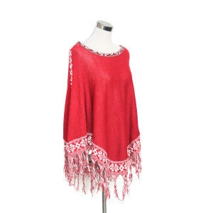 wholesale women pure color knitted tassel cape shawl