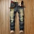 Import Winter keep warm Ripped men jeans With thick  mid waist vintage stretch men denim jeans with fleece Cool Motorcycle jeans from China
