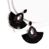 Women Fashion Bohemian Boho Long Tassel Fringe Dangle Earrings Jewelry Glitter Sequin Waterdrop Tassel Earrings