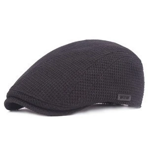 Women Men Winter Warm Forward Ivy Flat Cap Newsboy Hats With Leather Patch And Strap