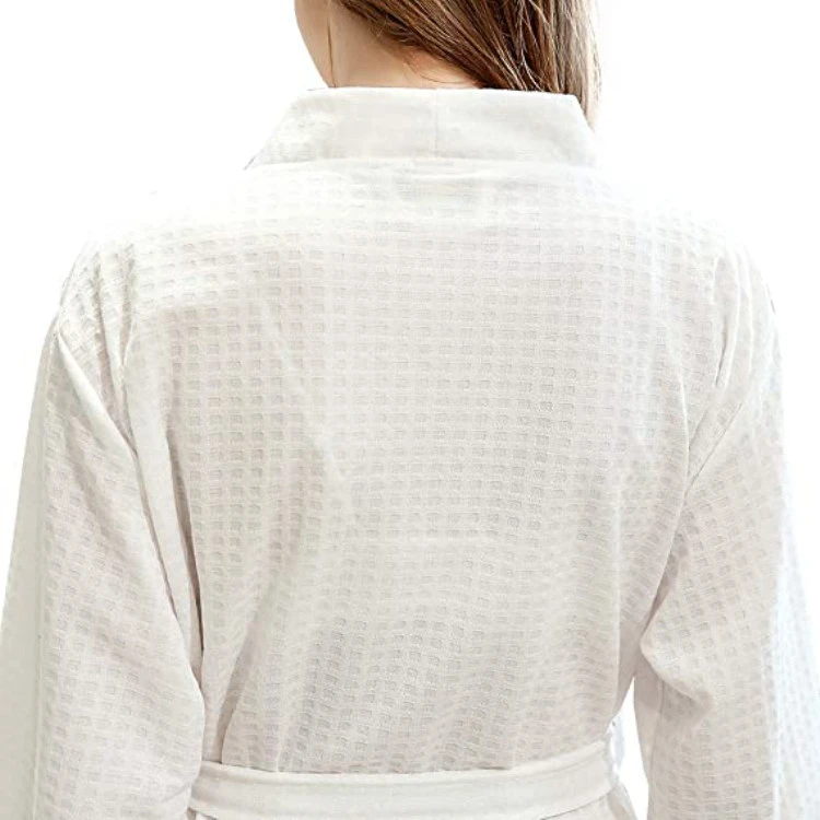 Women Plush Waffle Bathrobe Warm Soft White Bath Robe Kimono Designer HOTELS & SPAS Bathrobe