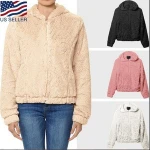 Women's Faux Fur Zip Up Jacket with Hoodie Lightweight Casual Petite Slim Fit
