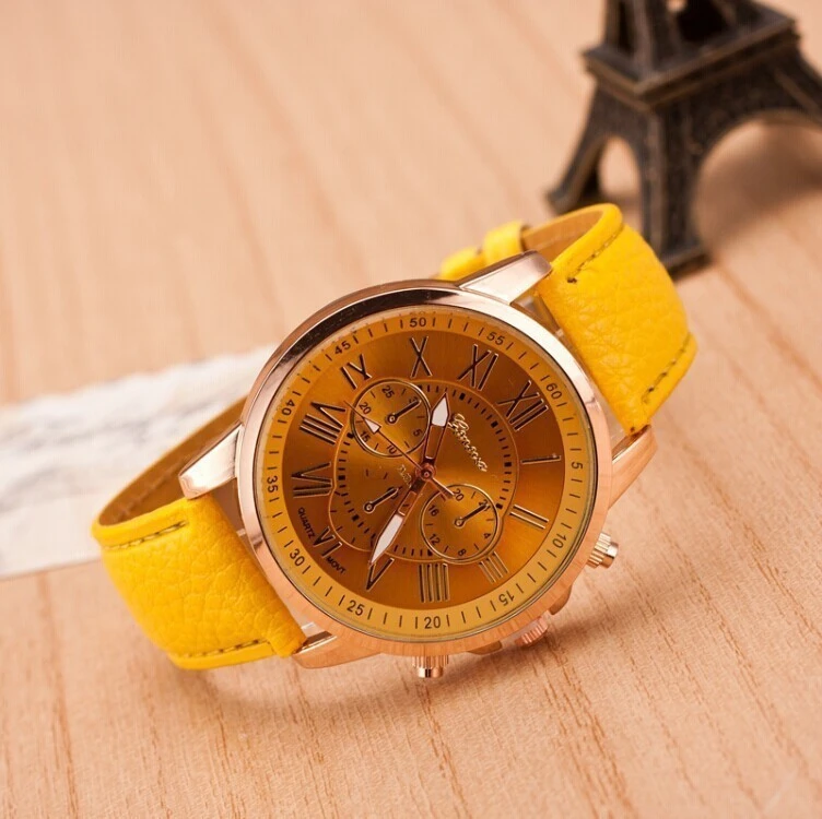 Women&#x27;s Watches Fashion Geneva Brand Roman Numerals Faux Leather Quartz Wrist Watch Women Female hours clock
