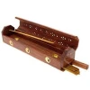 Wooden Coffin Style Brass Inlaid Storage Compartment Ash Catcher Holder Incense Burner