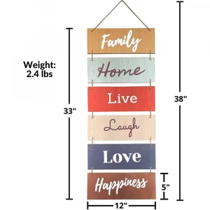 Wooden Hanging Wall Sign Welcome Vertical Wall Art Decorations, Rustic Signs for House, Live, Laugh, Love Plaques