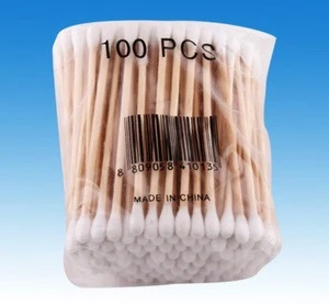 WOODEN STICK COTTON SWABS 100% NATURAL COTTON DOUBLE HEAD FOR MAKEUP AND DAILY USE