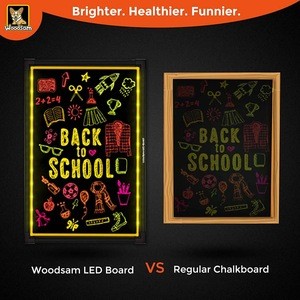 Woodsam Lighted LED Writing Board - 28&quot; X 20&quot; Flashing Illuminated Erasable Neon Sign With 8 Colorful Markers - Perfect for