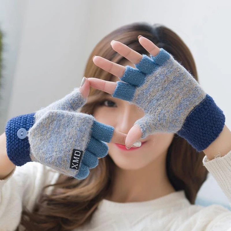 YRRETY Unisex Winter Thermal Insulation Cable Knit Fingerless Texting Gloves Cable Knitted Convertible Mittens Flap Cover Gloves