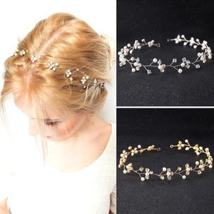 ZH1627L Europe style bride hair tiaras pearl hair ribbon for wedding party