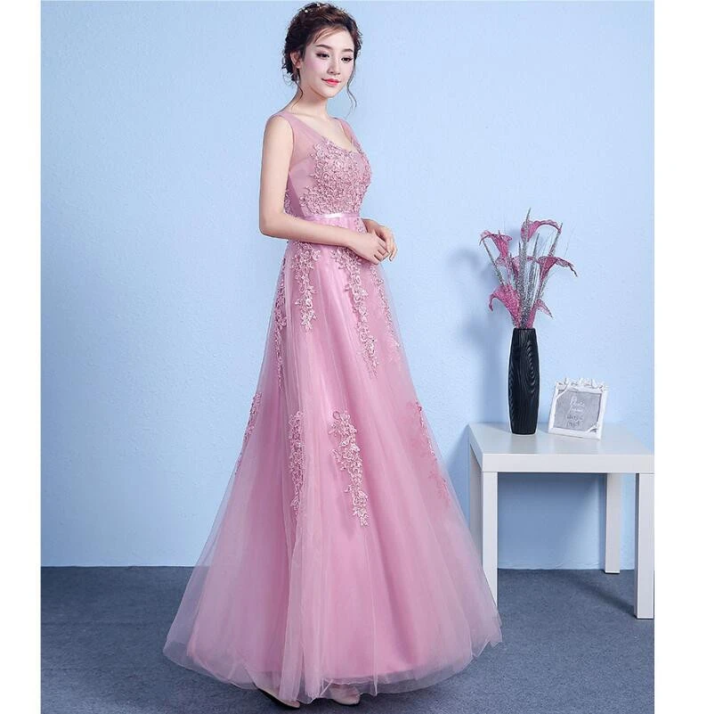 ZH1671D Wholesale women sleeveless pink lace long elegant bridesmaid dress