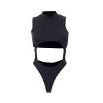 Custom logo high neck bandage hollow out women one piece women swimwear swimsuit bathing suit