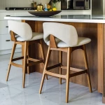 Modern Breakfast Bar Stool Button Tufted Backrest Solid Wood Legs Bar Chair for Kitchen