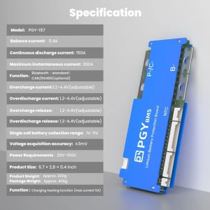 Smart BMS PGY-157 8–24S 40–150A,coulomb counting + OCV algorithm, standard bluetooth ,RS485