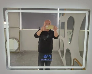 Music Mirror With Time Display Wall Mounted Bathroom Smart Mirror Led Lighted Bath Mirror Hot Sale Hotel Luxury Mirror