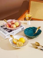 Luxury Color Glaze and Gold Fruit Plate | High-End Decorative Serving Dish