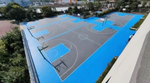 Outdoor basketball court floor without barriers, outdoor court interlocking tiles, mult