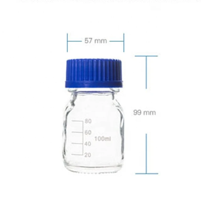 100ml Laboratory Reagent Bottle Blue Plastic Screw Lid Glass Bottle