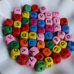 10mm Natural Color A To Z Wooden Square Alphabet Beads Wholesale