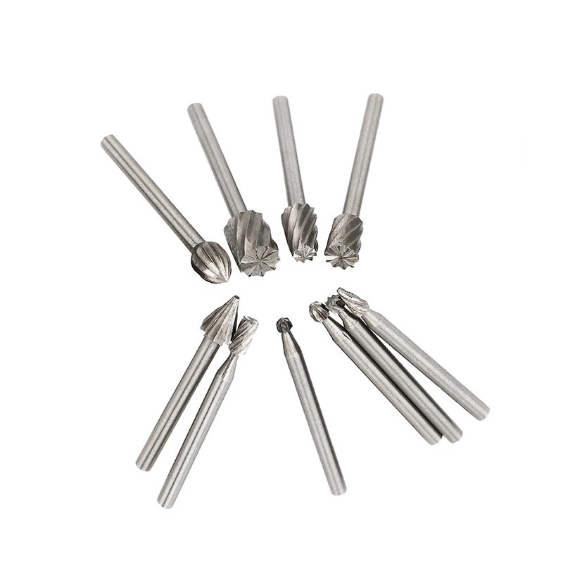 10PCS 1/8 Inch Shank Tungsten Carbide Burr Rotary Drill Bits For Rotary Cutter And Solid Carbide Tapered Ball End Mill