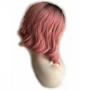 12 Inches Short Bob Natural Black Ombre Dark Pink Color Wavy Heat Resistant Korea Synthetic Fiber Hair Lace Front Wigs