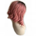 12 Inches Short Bob Natural Black Ombre Dark Pink Color Wavy Heat Resistant Korea Synthetic Fiber Hair Lace Front Wigs