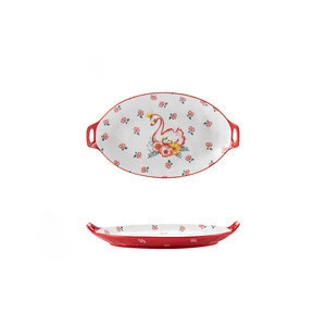13.5 inch Porcelain Baking Dish With Handles Oval Pans for Oven Swan Animal plate Japanese Style Ceramic Tableware