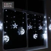 138 LED Romantic Window Curtain  Moon Star Curtain String Lighting with 8 Flashing Modes Decoration for Christmas Decoration
