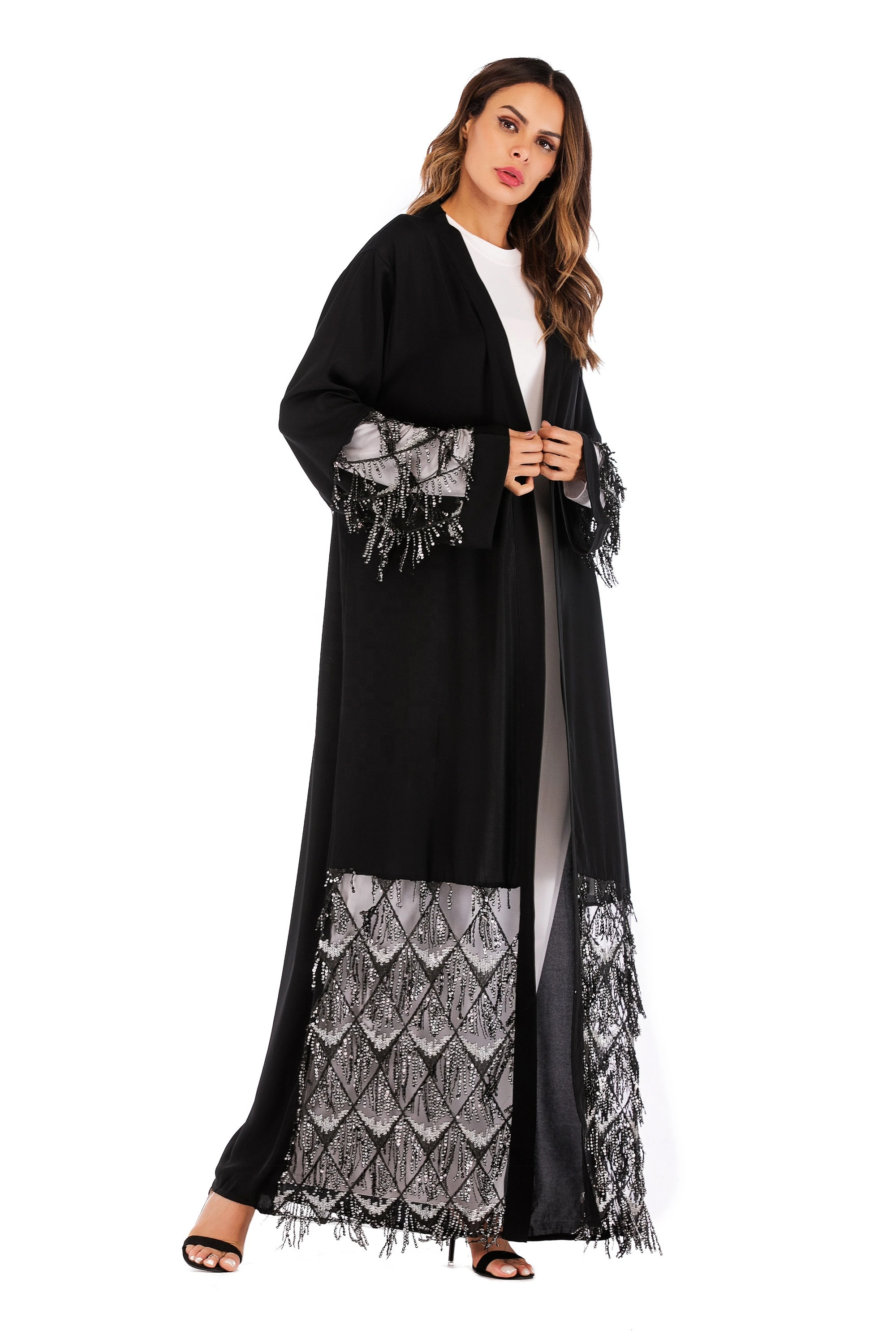 1667# Ethnic arabic ramadan islamic clothing hijab sequin black abaya muslim dresses