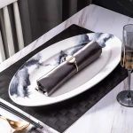 18'' 19.75'' Logo Assiette Plate Landscape Glossy Ceramic Fish Pasta Dish Porcelain Oval Printing Plate