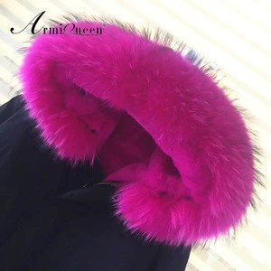 2017 factory price short style rose pink faux fur black womens short cotton parka, raccoon fur hooded ladies jacket coat