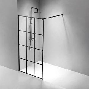 2019 Popular Design Walk In Shower Door with Black Strip Printing Glass