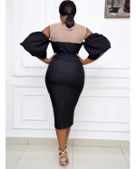 2021 bag hip one word collar casual dress office  lotus sleeve dress