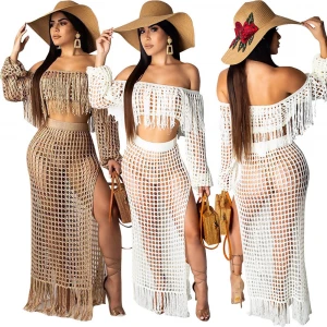 2021 new arrivals women clothes womens leisure mesh tassel beach dress two-piece outfit sexy fashion womens clothing