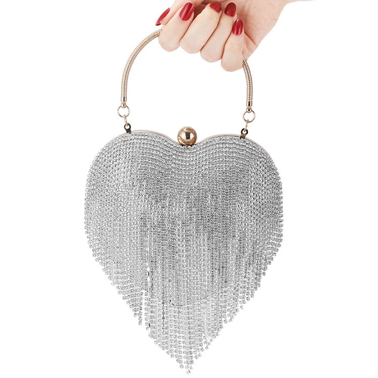 2021 Rhinestone Crown Box Clutch Evening Luxury Bags Party Prom Womens heart shape tassels Bling Glitter Purse