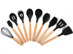 2024 Hot Seller Combined Kitchen Accessory Set Eco-Friendly Silicone Utensils with Wooden Handle for Home Kitchen Use