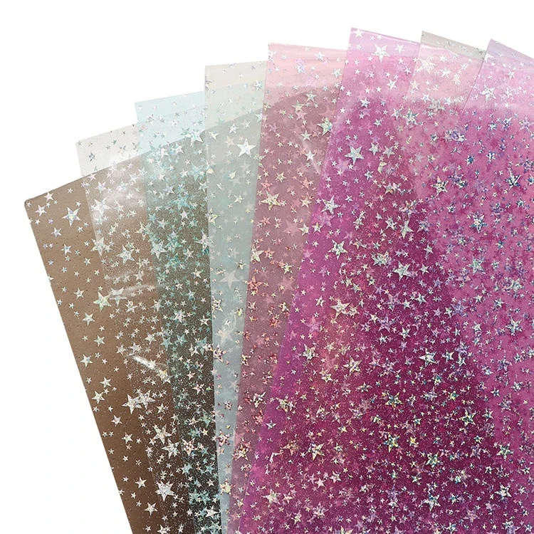 20x33cm Glitter Star Pvc Transparent Jelly Vinyl Leather Fabric Sheet For Bag 64067