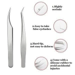 2Pcs Stainless Eyelash Tweezers Curved and Cross False Lash Tweezers RM0002